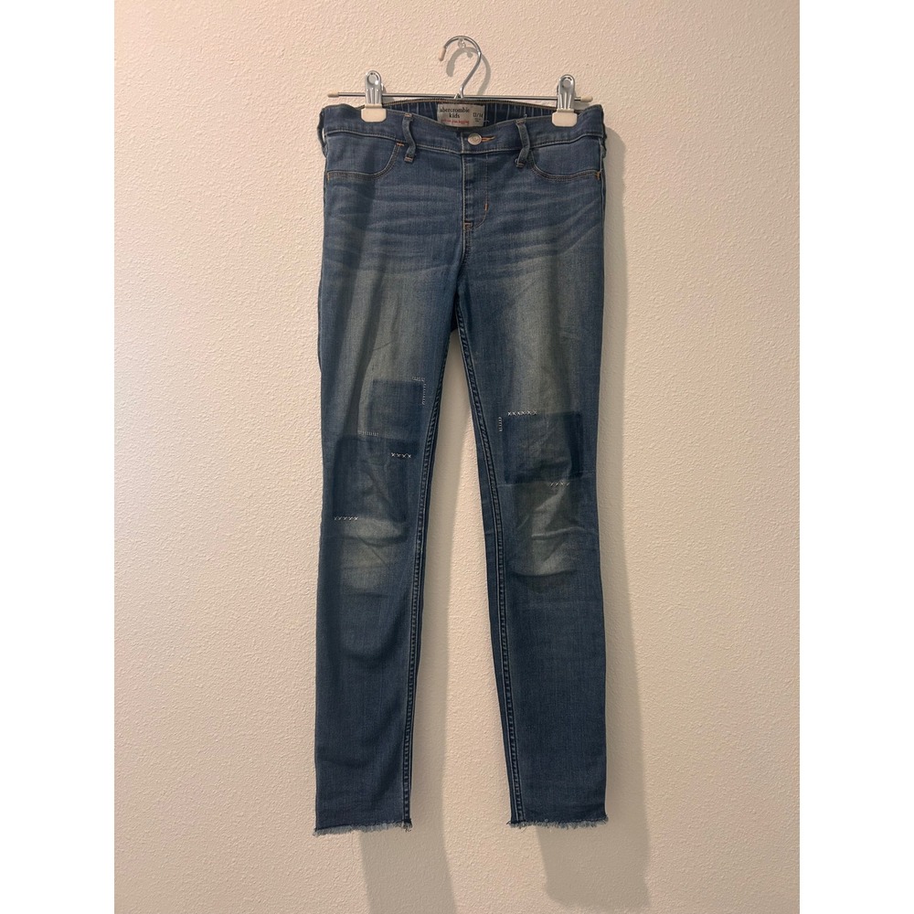 Abercrombie‎ Kids Pull On Jean Legging Blue Patchwork Distressed Raw Hem 13-14